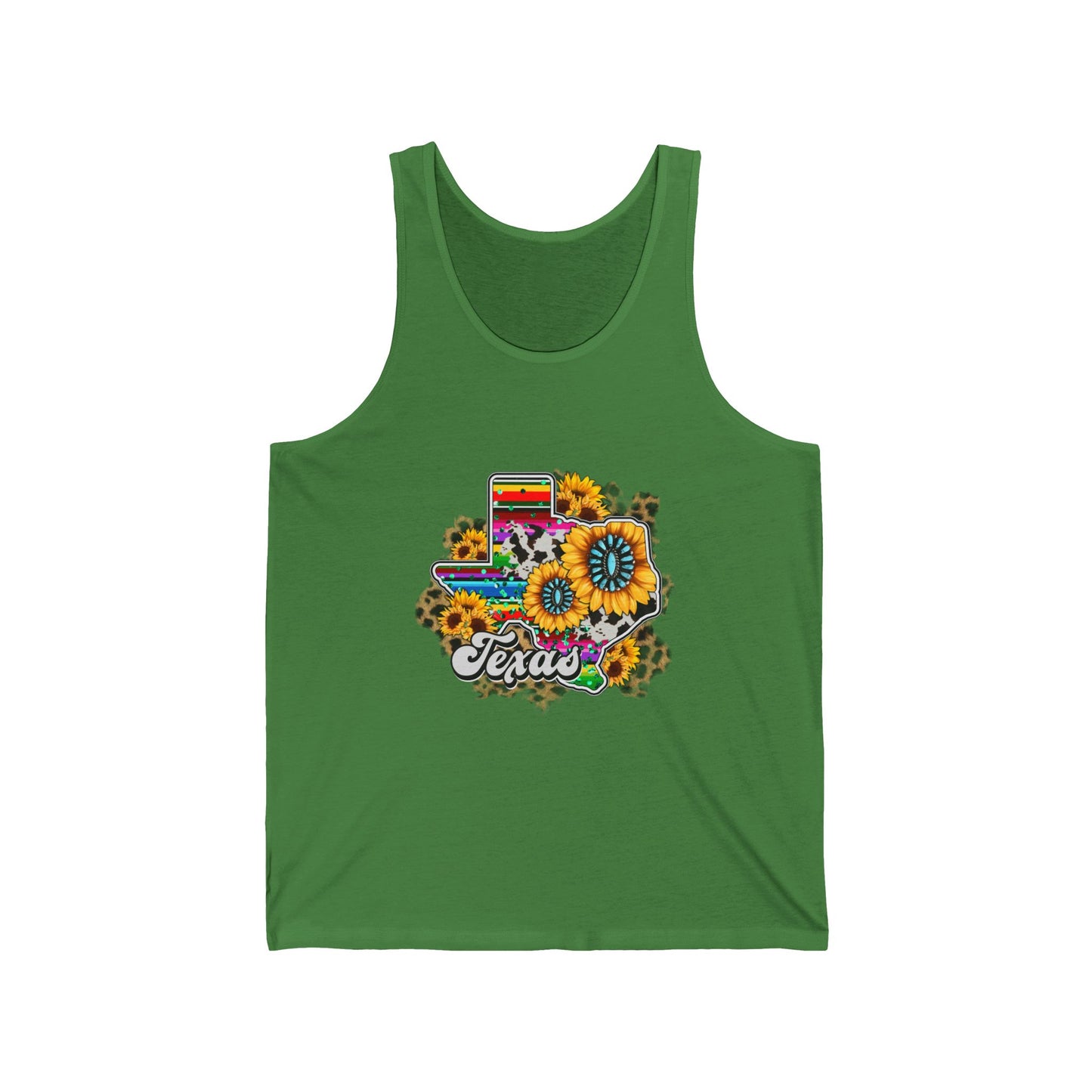 Colorful Texas Sunflower Unisex Jersey Tank, Summer Wear, Pride Apparel, Gift for Texas Lovers, Floral Graphic Tank Top, Casual Outfit