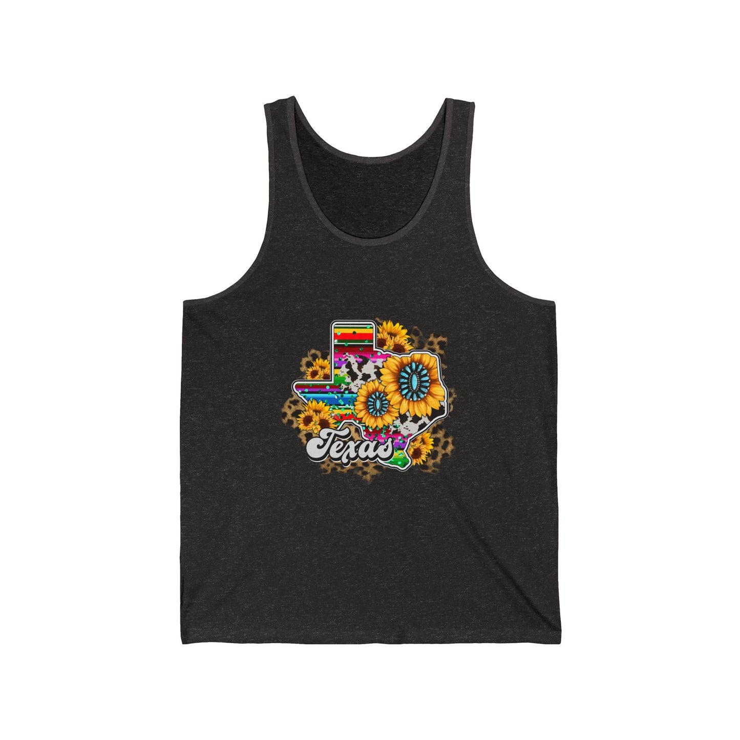 Colorful Texas Sunflower Unisex Jersey Tank, Summer Wear, Pride Apparel, Gift for Texas Lovers, Floral Graphic Tank Top, Casual Outfit