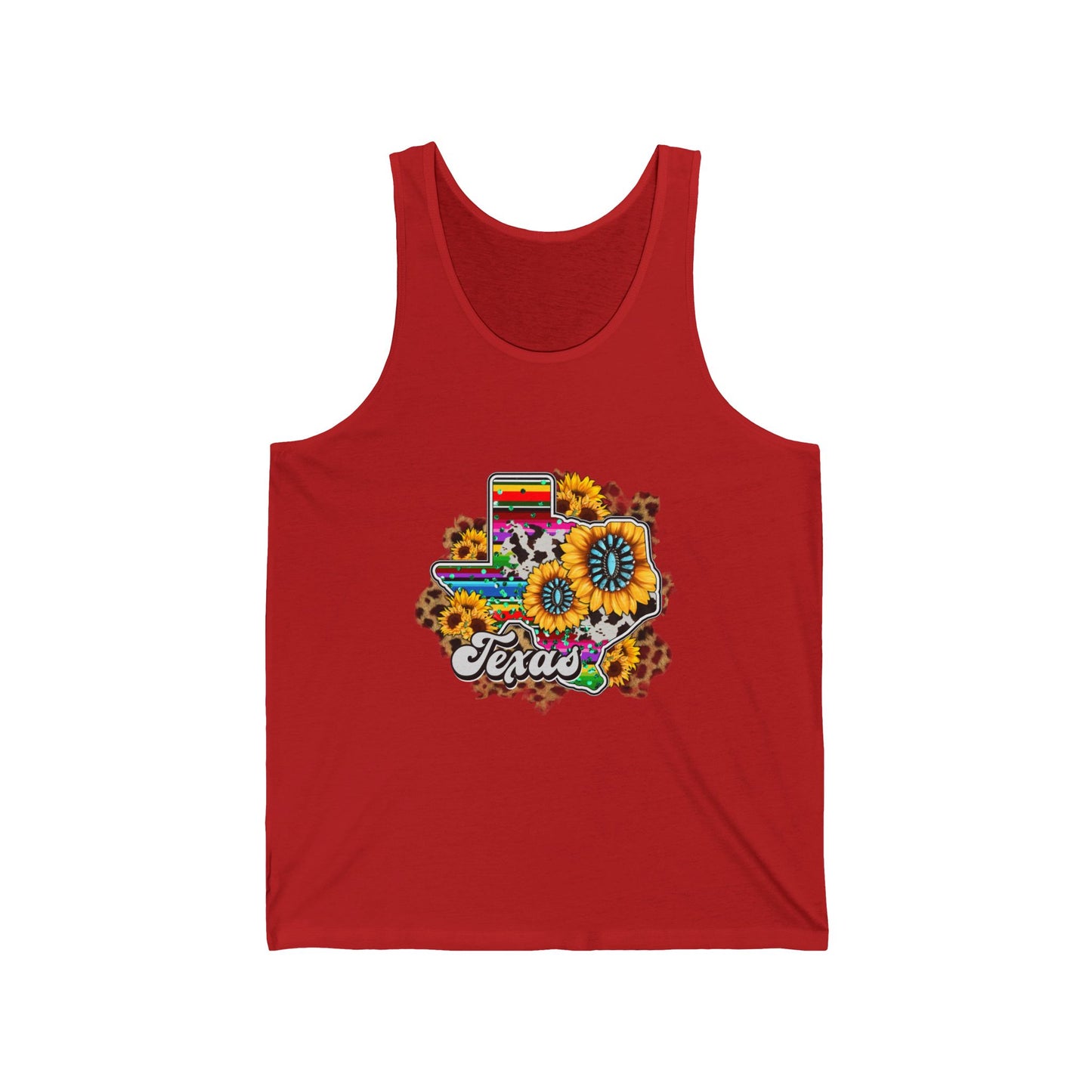 Colorful Texas Sunflower Unisex Jersey Tank, Summer Wear, Pride Apparel, Gift for Texas Lovers, Floral Graphic Tank Top, Casual Outfit