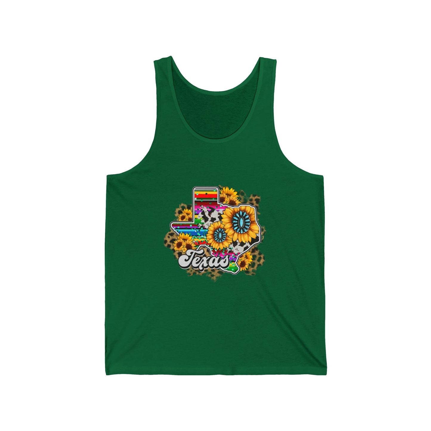 Colorful Texas Sunflower Unisex Jersey Tank, Summer Wear, Pride Apparel, Gift for Texas Lovers, Floral Graphic Tank Top, Casual Outfit